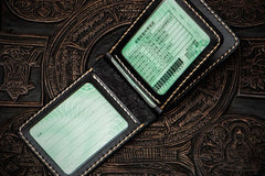 Handmade Leather License Wallet Tooled Carp Mens billfold Wallet Cool Leather Wallet Slim Wallet for Men