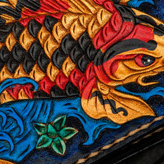 Handmade Leather License Wallet Tooled Carp Mens billfold Wallet Cool Leather Wallet Slim Wallet for Men