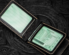 Handmade Leather License Wallet Tooled Carp Mens billfold Wallet Cool Leather Wallet Slim Wallet for Men