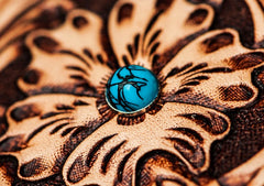 Handmade Leather Men Tooled Blue Floral Cool Leather Wallet Long Phone Clutch Wallets for Men