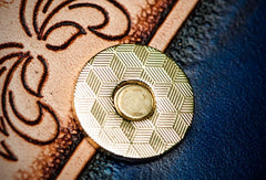 Handmade Leather Men Tooled Blue Floral Cool Leather Wallet Long Phone Clutch Wallets for Men