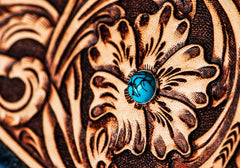 Handmade Leather Men Tooled Blue Floral Cool Leather Wallet Long Phone Clutch Wallets for Men