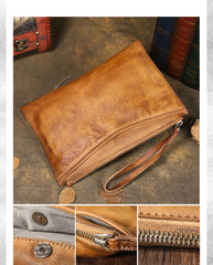 Handmade Leather Mens Brown Long Leather Wallet Wristlet Bag Envelope Bag Clutch Wallet for Men - iwalletsmen