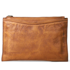Handmade Leather Mens Brown Long Leather Wallet Wristlet Bag Envelope Bag Clutch Wallet for Men - iwalletsmen