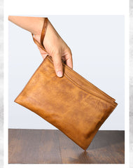 Handmade Leather Mens Brown Long Leather Wallet Wristlet Bag Envelope Bag Clutch Wallet for Men - iwalletsmen