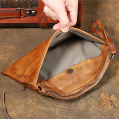 Handmade Leather Mens Brown Long Leather Wallet Wristlet Bag Envelope Bag Clutch Wallet for Men - iwalletsmen