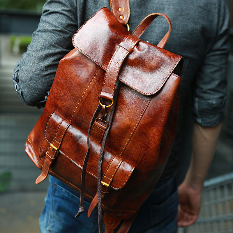 Handmade leather best sale backpack mens