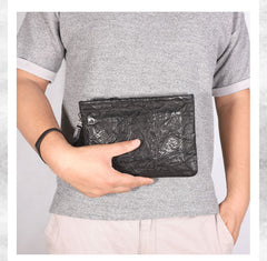 Handmade Leather Mens Black Cool Long Wallet Wirstlet Bag Ultra Thin Clutch Wallet for Men - iwalletsmen
