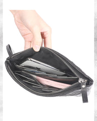 Handmade Leather Mens Black Cool Long Wallet Wirstlet Bag Ultra Thin Clutch Wallet for Men - iwalletsmen