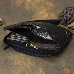 Handmade Cool Leather Mens Black Long Wallet Wirstlet Bag Black Zipper Clutch Wallet for Men - iwalletsmen