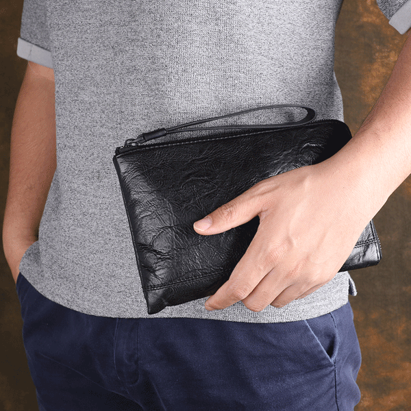 Handmade Cool Leather Mens Black Long Wallet Wirstlet Bag Black Zipper Clutch Wallet for Men - iwalletsmen