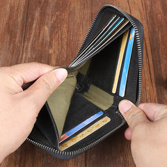 Cool Leather Mens Black Zipper Small billfold Wallet Leather Wallet Bifold billfold Wallets for Men - iwalletsmen