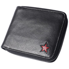 Cool Leather Mens Black Zipper Small billfold Wallet Leather Wallet Bifold billfold Wallets for Men - iwalletsmen