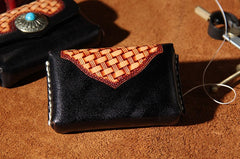 Handmade Leather Mens Card Wallet Black Small Card Wallet for Men