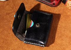 Handmade Leather Mens Card Wallet Black Small Card Wallet for Men