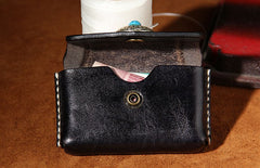 Handmade Leather Mens Card Wallet Black Small Card Wallet for Men