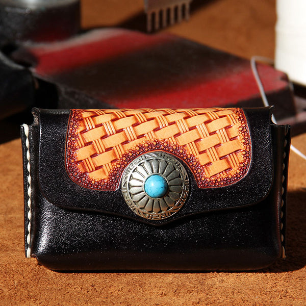 Handmade Leather Mens Card Wallet Black Small Card Wallet for Men