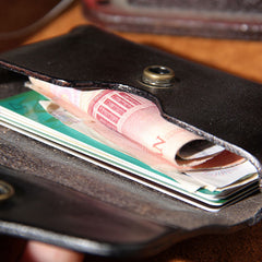 Handmade Leather Mens Card Wallet Black Small Card Wallet for Men