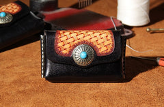 Handmade Leather Mens Card Wallet Black Small Card Wallet for Men