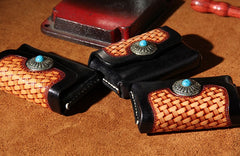 Handmade Leather Mens Card Wallet Black Small Card Wallet for Men