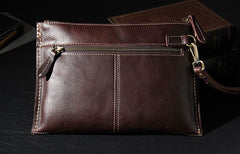 Handmade Leather Mens Coffee Brown Clutch Vintage Wristlet Bag Clutch Wallet for Men
