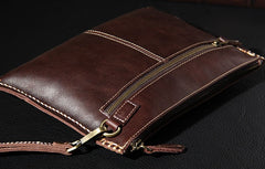 Handmade Leather Mens Coffee Brown Clutch Vintage Wristlet Bag Clutch Wallet for Men