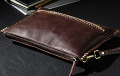 Handmade Leather Mens Coffee Brown Clutch Vintage Wristlet Bag Clutch Wallet for Men