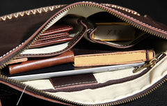 Handmade Leather Mens Coffee Brown Clutch Vintage Wristlet Bag Clutch Wallet for Men