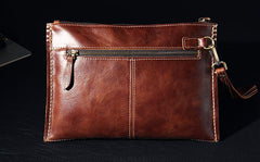Handmade Leather Mens Coffee Brown Clutch Vintage Wristlet Bag Clutch Wallet for Men