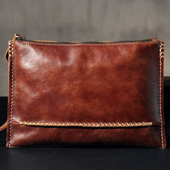 Handmade Leather Mens Coffee Brown Clutch Vintage Wristlet Bag Clutch Wallet for Men