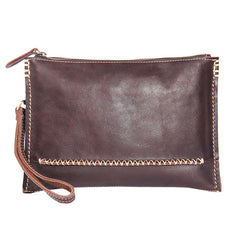 Handmade Leather Mens Coffee Brown Clutch Vintage Wristlet Bag Clutch Wallet for Men