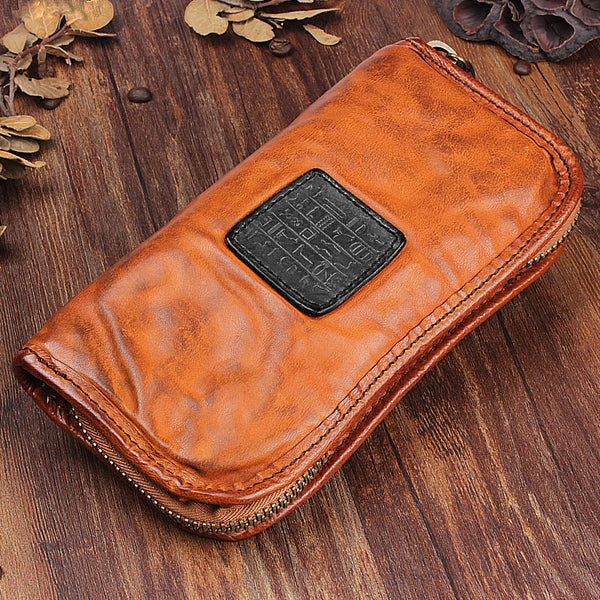 Mens Leather Clutch Wallet Zip Around Wallet Brown Leather Wallet Clutch for Men Leather Zip Wallet