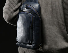 Handmade Leather Mens Cool Chest Bag Sling Bag Crossbody Bag Travel Bag Hiking Bag for men