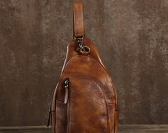 Handmade Leather Mens Cool Chest Bag Sling Bag Crossbody Bag Travel Bag Hiking Bag for men