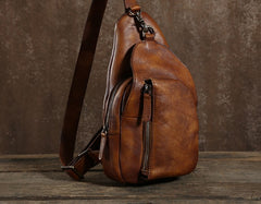 Handmade Leather Mens Cool Chest Bag Sling Bag Crossbody Bag Travel Bag Hiking Bag for men