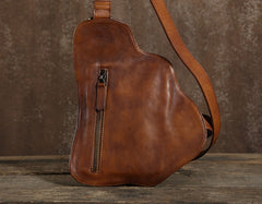 Handmade Leather Mens Cool Chest Bag Sling Bag Crossbody Bag Travel Bag Hiking Bag for men