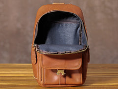 Handmade Leather Mens Cool Chest Bag Sling Bag Crossbody Bag Travel Bag Hiking Bag for men