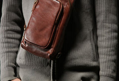 Handmade Leather Mens Cool Chest Bag Sling Bag Crossbody Bag Travel Bag Hiking Bag for men