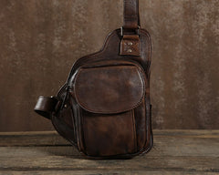 Handmade Leather Mens Cool Chest Bag Sling Bag Crossbody Bag Travel Bag Hiking Bag for men