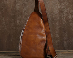 Handmade Leather Mens Cool Chest Bag Sling Bag Crossbody Bag Travel Bag Hiking Bag for men
