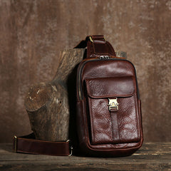 Handmade Leather Mens Cool Chest Bag Sling Bag Crossbody Bag Travel Bag Hiking Bag for men