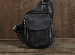 Handmade Leather Mens Cool Chest Bag Sling Bag Crossbody Bag Travel Bag Hiking Bag for men