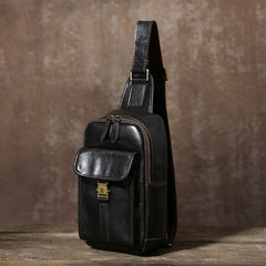 Handmade Leather Mens Cool Chest Bag Sling Bag Crossbody Bag Travel Bag Hiking Bag for men