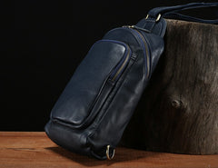 Handmade Leather Mens Cool Chest Bag Sling Bag Crossbody Bag Travel Bag Hiking Bag for men
