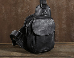 Handmade Leather Mens Cool Chest Bag Sling Bag Crossbody Bag Travel Bag Hiking Bag for men