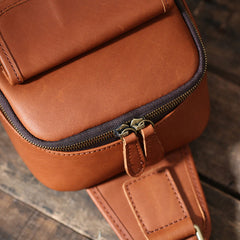 Handmade Leather Mens Cool Chest Bag Sling Bag Crossbody Bag Travel Bag Hiking Bag for men