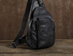 Handmade Leather Mens Cool Chest Bag Sling Bag Crossbody Bag Travel Bag Hiking Bag for men