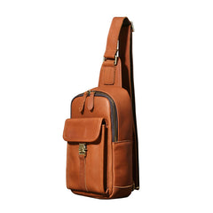 Handmade Leather Mens Cool Chest Bag Sling Bag Crossbody Bag Travel Bag Hiking Bag for men