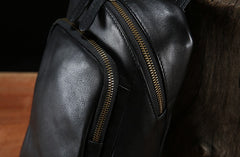 Handmade Leather Mens Cool Chest Bag Sling Bag Crossbody Bag Travel Bag Hiking Bag for men
