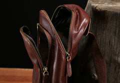 Handmade Leather Mens Cool Chest Bag Sling Bag Crossbody Bag Travel Bag Hiking Bag for men